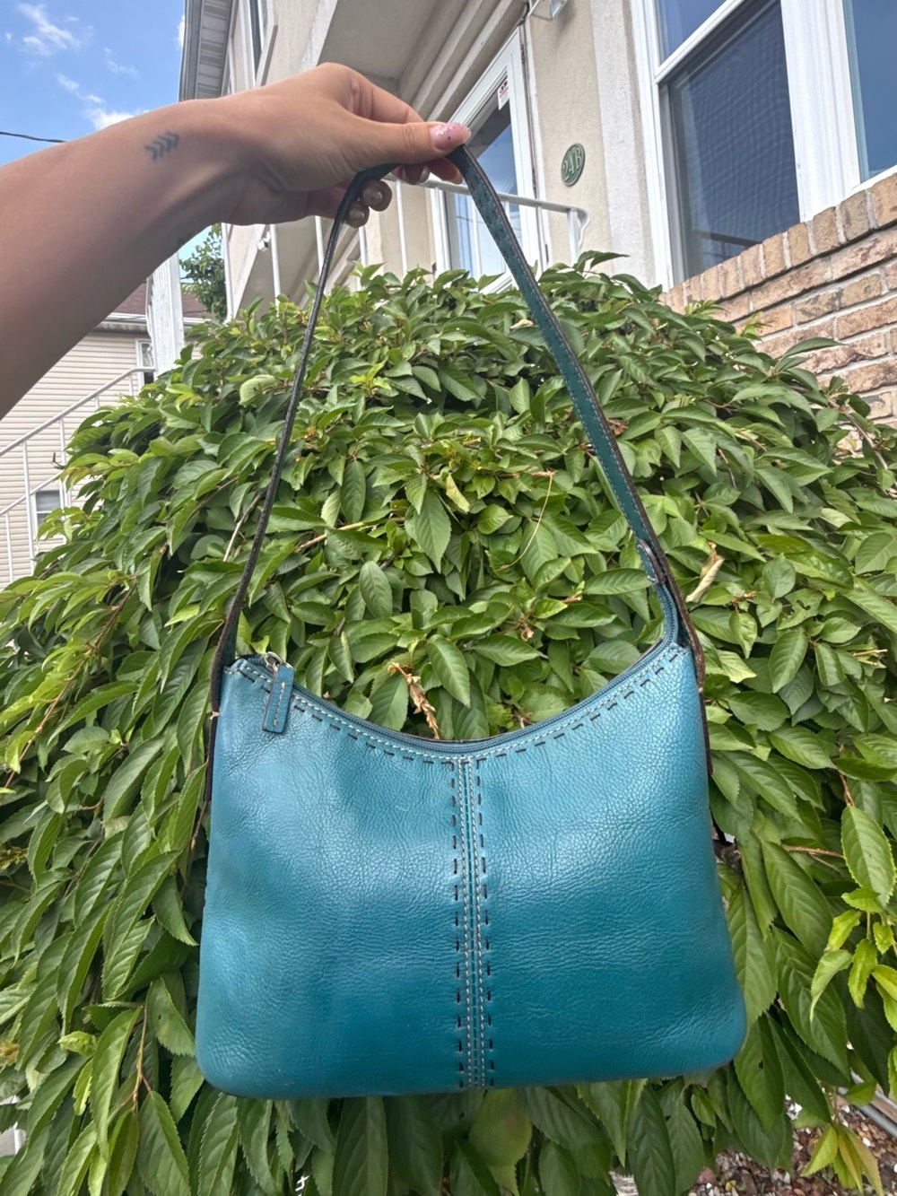Vintage Fossil Teal Blue Leather Shoulder Bag Y2K Boho Purse - Picture 2 of 9